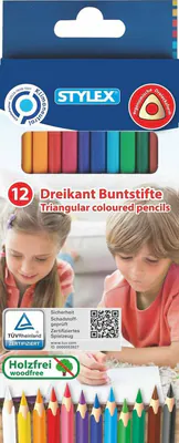 12 lackierte Buntstifte Malstifte Farbstifte lang holzfrei Dreikantform