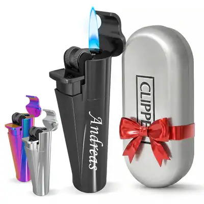 Clipper Jet Flame Metall Schwarz | Wunschgravur Name |Personalisiert Geschenk