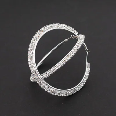 Große Ohrringe Rund Silberfarben Creolen Ohrstecker Ohrschmuck Strass Damen