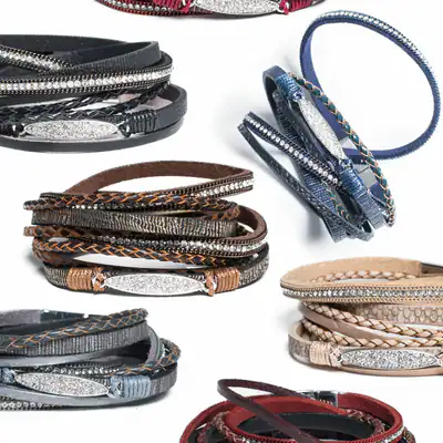 Wickelarmband Damen Armband mit Strass Flechtriemen Magnetverschluss Kunstleder