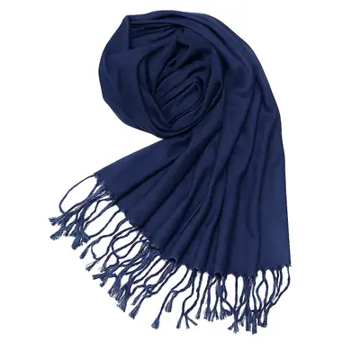 Schal Halstuch Blau dünn leicht glänzend Stola Unifarben Fransen Midnightblue