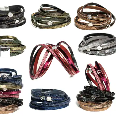 Wickelarmband Damen Samt Anhänger Peace Strass Glitzer Magnetverschluss Schmuck