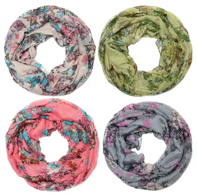 Loop Schal Damen Blumenmuster Tuch leicht aus Viskose Frühling Sommer Halstuch