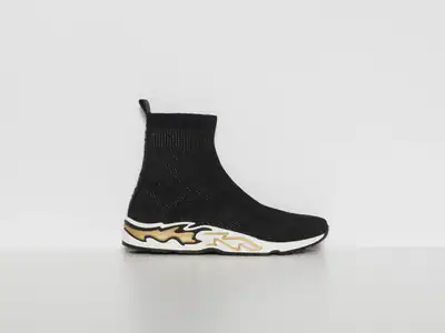 Sandro Damen Strick-Sock-Sneaker Schwarz Flammen Größe 38 EU CH1686H