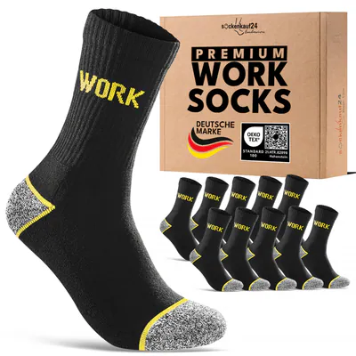 Premium Arbeitssocken Herren WORK Socken Baumwolle Schwarz (5 10 20 Paar)