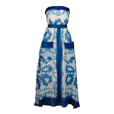 Sandro Damen Kleid Blau Blumenprint Ramie Größe 38 FR SFPRO03635