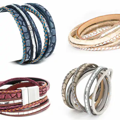 Wickelarmband Damen mehrreihig mit Strass Flechtdetails Armband Magnetverschluss