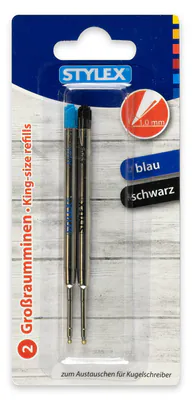 2 Stück Großraummine Kugelschreibermine Kulimine Nachfüllmine blau schwarz