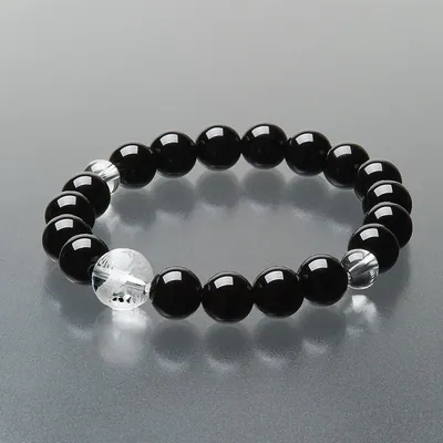 Naturstein Gebetsperlen Armband mit schwarzem Onyx und Drachen geschnitztem