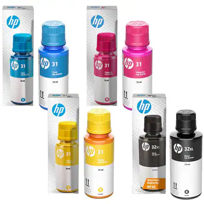 Original HP 31 32XL Flasche Bottle schwarz cyan magenta gelb OVP DATUM 2023-2024