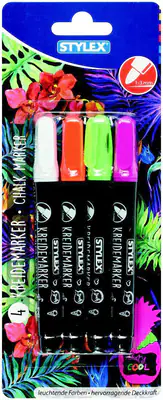4 Kreidemarker Flüssigkreide Neon Marker dicke Spitze für Glas Fensterfarbe 3 mm