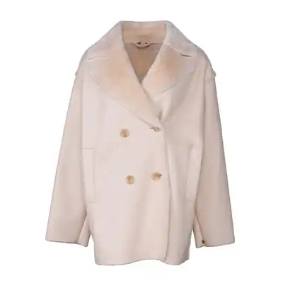 Max Mara Pennyblack Damen Mantel Ecru Beige Halblang Gr. L Übergang Neu