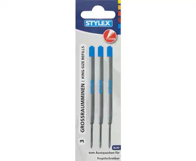 3 Stück Großraummine Kugelschreibermine Kulimine Nachfüllmine blau 1 mm