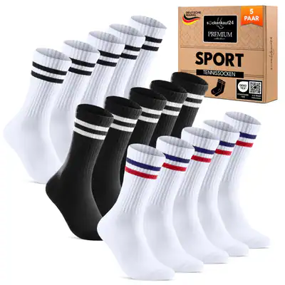 Premium Sportsocken Retro Tennissocken Herren Damen Socken Baumwolle (5-10 Paar)