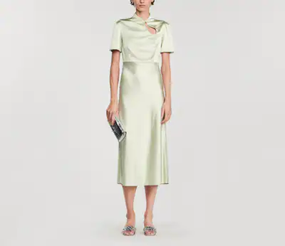 Sandro Kleid Grün Gr. 38 FR / M Damen Satin Cut Out Maxikleid SFPRO03490