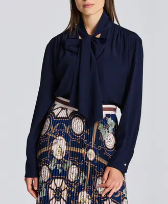 GANT Damen Schleifenbluse Navy 100% Viskose Größe 38 EU 4300111