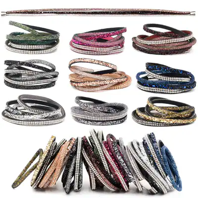 Damen Wickelarmband Strass Glitzer Magnetverschluss 4-reihig Armband Kunstleder