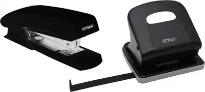 Locher Bürolocher + Hefter Heftmaschine SET bis zu 25 Blatt schwarz / weiß