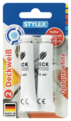 Deckweiß 2x 7,5 ml Tube STYLEX Tuschkasten Farbkasten Deck-Weiß Deckfarbe