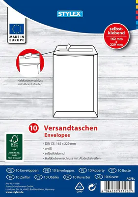 10 Versandtaschen DIN C5 Versandmittel Weiß Haftklebeverschluss Abdeckstreifen