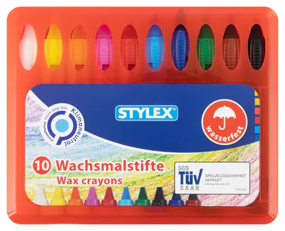 10 Wachsmalstifte wasserfest STYLEX Wachsmaler Wachs Stifte Wachsmalkreide