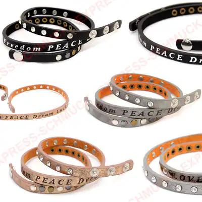Wickelarmband Schriftzug LOVE PEACE DREAM Damen Armband Strass Nieten Kunstleder