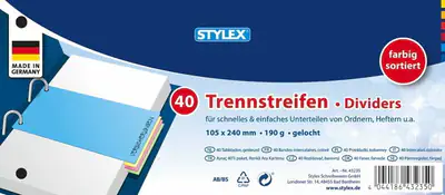 40 Trennstreifen Trennblätter Register 105 x 240 mm 190g/qm 4-farbig sortiert