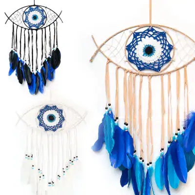 Traumfänger Nazar Auge Wandbehang Boho Federn Deko Schutzsymbol Glücksbringer