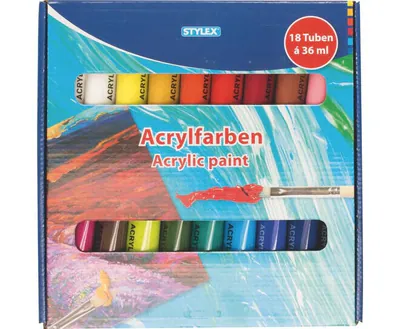 Acrylfarbe Set 36 ml, 18 Farben Künstlerfarbe Malfarbe Acrylfarben Schulmalfarbe