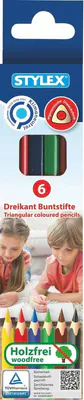 6 Dreikant Buntstifte Malstifte holzfrei lang lackiert ergonomische Dreikantform