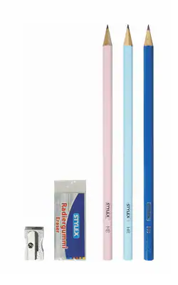 2 Bleistifte Radierer Spitzer Bleistifte Radiergummi Anspitzer Metall 4-tlg. Set