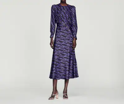 Sandro Damen langes Seidenkleid Schwarz Print Größe 36 FR SFPRO02704