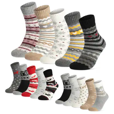 Damen THERMO Socken Wintersocken Wollsocken warm & weich mit Innenfrottee 5 Paar