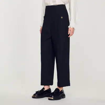 Sandro Women's Black Wool Blend Straight Trousers Size 34 FR 6 UK 2US SFPPA00797