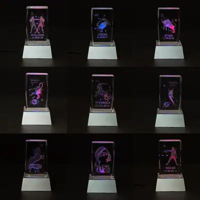 3D Kristallglas Glasblock Lasergravur Sternzeichen Horoskop Motive Deko Geschenk