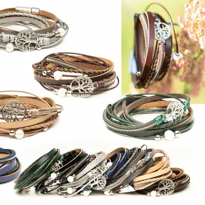 Wickelarmband Damen Armband Lebensbaum Charm Glück Kette Perlen Kugel Magnet Neu