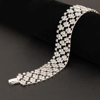 Strassarmband Gittermuster Silberfarben Glitzer elegant Armband Hochzeitschmuck