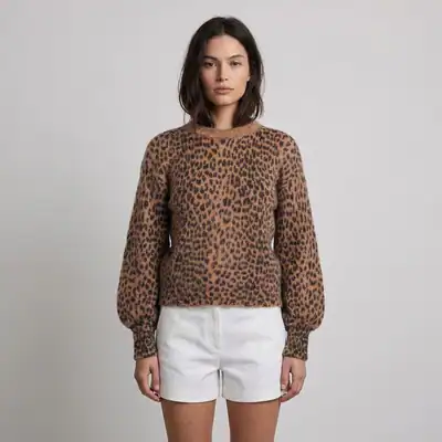 Maje Damen Pullover Braun Leopardenprint Größe 40 FR MFPPU00349