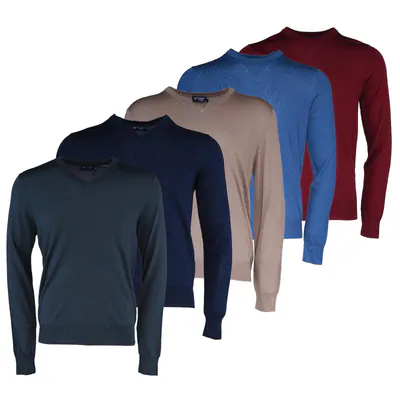 Hackett London Herren Pullover Merino Wolle Seide V-Neck Rundhals Strick
