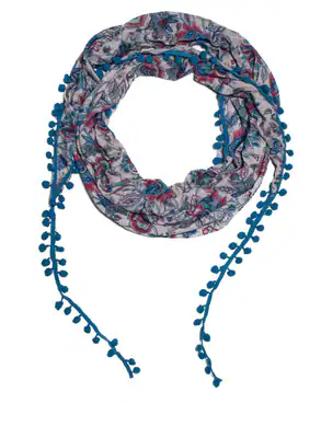 Schal Halstuch Blumen Muster Bommeln Quasten Baumwolle leicht Boho Fransen Tuch