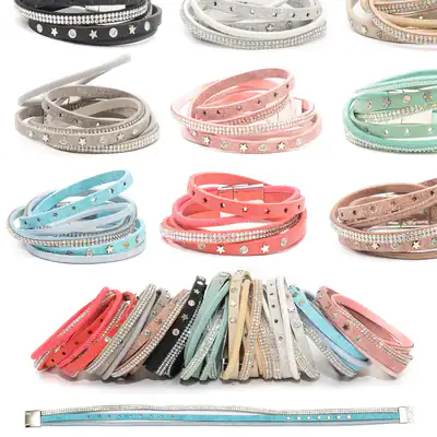 Wickelarmband 3 Stränge Strass Sterne Nieten Kunstleder Armband Magnetverschluss