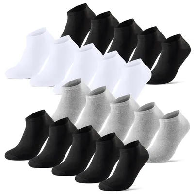 20 Paar Sneaker Socken Herren Damen Schwarz Weiß Grau Baumwolle Atmungsaktiv