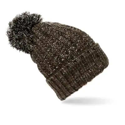 Strickmütze mit Bommel Damen Herren Wintermütze Grün Meliert Grobstrick Mütze
