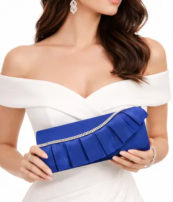 Elegante Damen Clutch Blau Strass mit Kette Abendtasche Hochzeit Umhängetasche