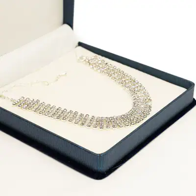 Collier mit Strass Choker 5 Reihig Halsschmuck Silberfarben Damen Halskette Neu