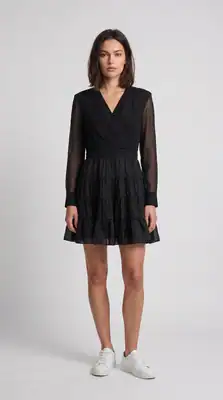 Sandro Damen fließendes Kleid Schwarz Materialmix Größe 36 FR SFPRO02680