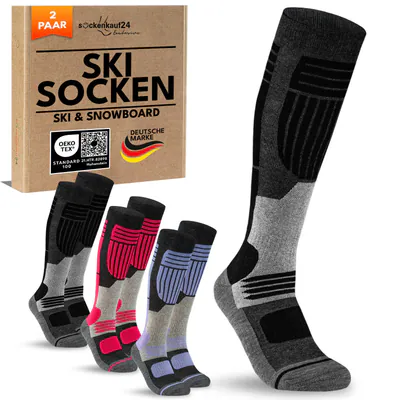 Damen Skisocken Merino Thermo Winter Kniestrümpfe mit Polsterung 2-4 Paar