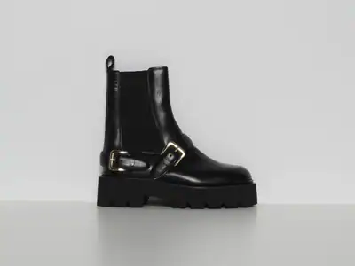 Sandro Damen Chelsea Boots Schwarz Leder Schnallen Größe 38 EU