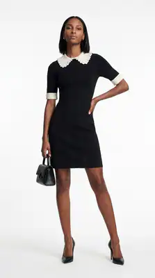 Sandro Damen kurzes Strickkleid Schwarz mit Kragen Größe 36 FR SFPRO02511