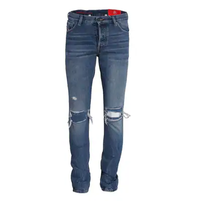 Diesel Men's Pants Jeans Slim Fit Straight Mid Waist Ripped Knees Blue 09E02